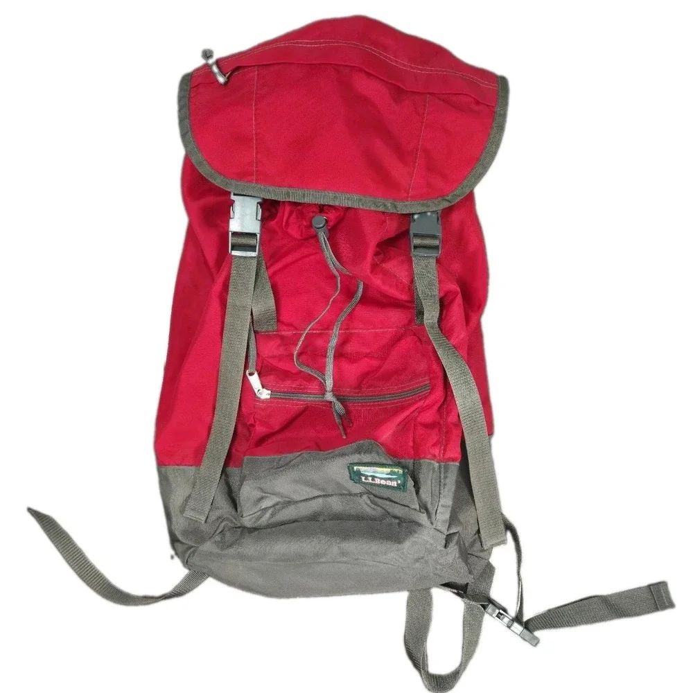 Vtg LL Bean Continental Rucksack Large Hiking Backpack Canvas Nylon 90s Red